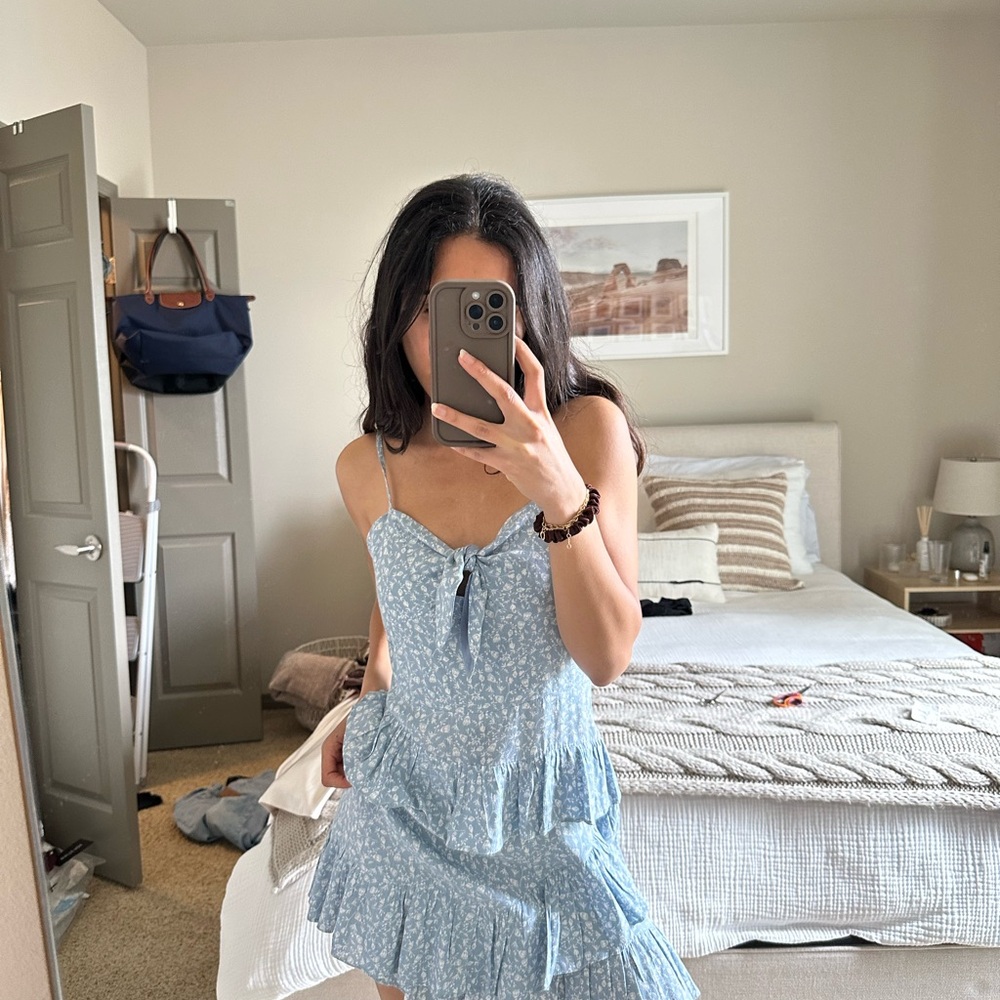 Blue Floral Tiered Dress